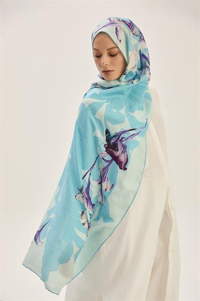 LEMA PAMUK İPEK ŞAL 70*190 CM - AÇIK MAVİ