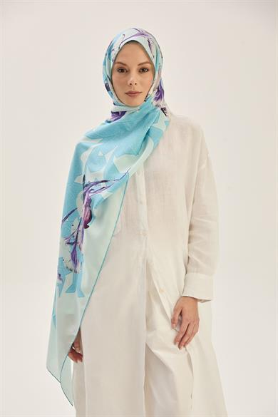 LEMA PAMUK İPEK ŞAL 70*190 CM - AÇIK MAVİ