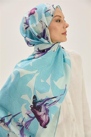 LEMA PAMUK İPEK ŞAL 70*190 CM - AÇIK MAVİ