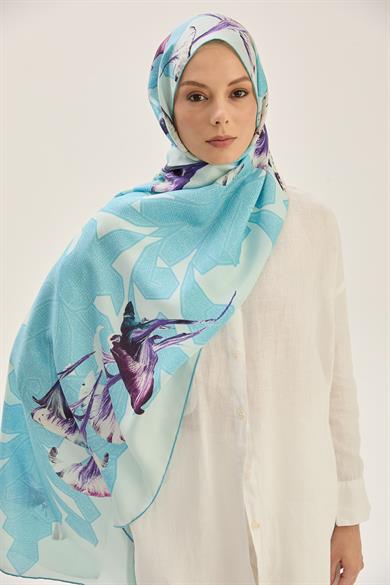 LEMA PAMUK İPEK ŞAL 70*190 CM - AÇIK MAVİ