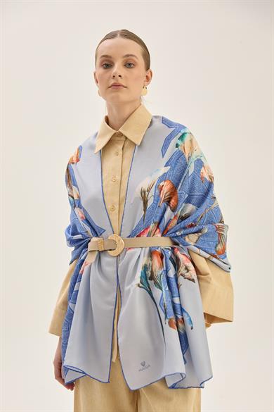 LEMA PAMUK İPEK ŞAL 70*190 CM - MAVİ