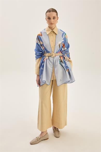 LEMA PAMUK İPEK ŞAL 70*190 CM - MAVİ