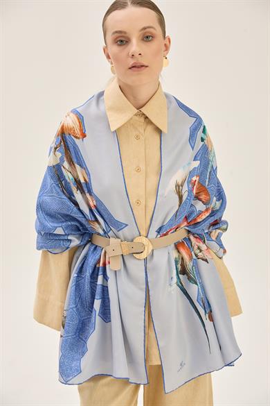 LEMA PAMUK İPEK ŞAL 70*190 CM - MAVİ