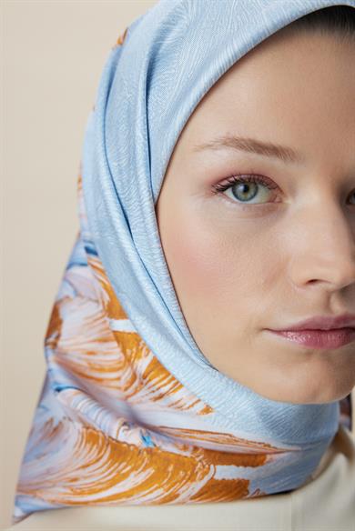 LUNA TİVİL İPEK EŞARP 90*90 CM - MAVİ