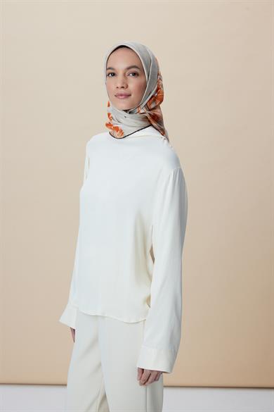 LUNA TİVİL İPEK EŞARP 90*90 CM - VİZON