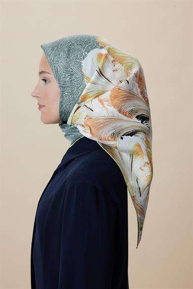 LUNA TİVİL İPEK EŞARP 90*90 CM - YEŞİL
