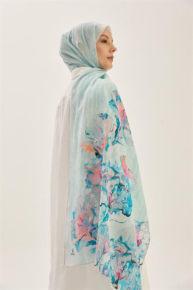 MECZ KREP İPEK ŞAL 70*190 CM - AÇIK MAVİ