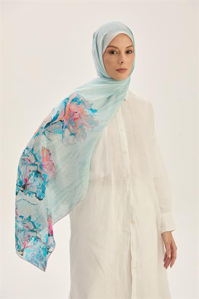 MECZ KREP İPEK ŞAL 70*190 CM - AÇIK MAVİ