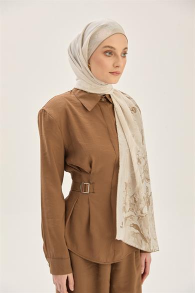 MECZ KREP İPEK ŞAL 70*190 CM - BEJ