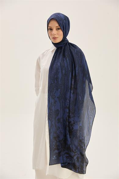 MECZ KREP İPEK ŞAL 70*190 CM - GECE MAVİSİ