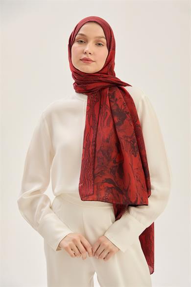 MECZ KREP İPEK ŞAL 70*190 CM - KIRMIZI