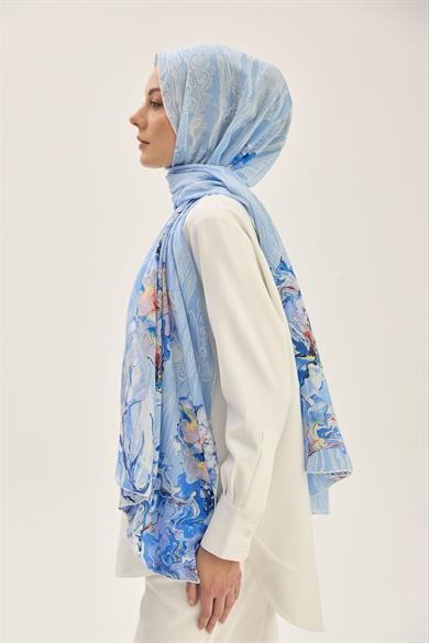 MECZ KREP İPEK ŞAL 70*190 CM - MAVİ