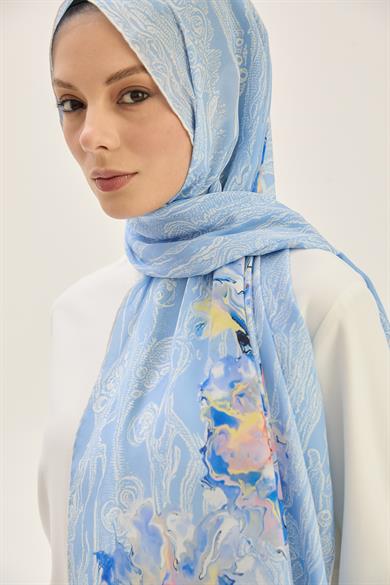 MECZ KREP İPEK ŞAL 70*190 CM - MAVİ