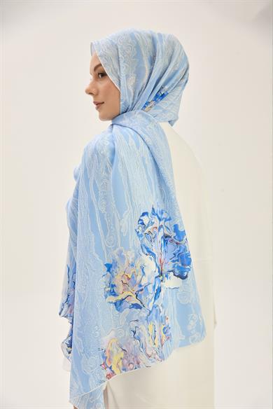 MECZ KREP İPEK ŞAL 70*190 CM - MAVİ