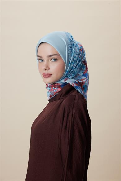 MED-CEZİR TİVİL İPEK EŞARP 90*90 CM - MAVİ