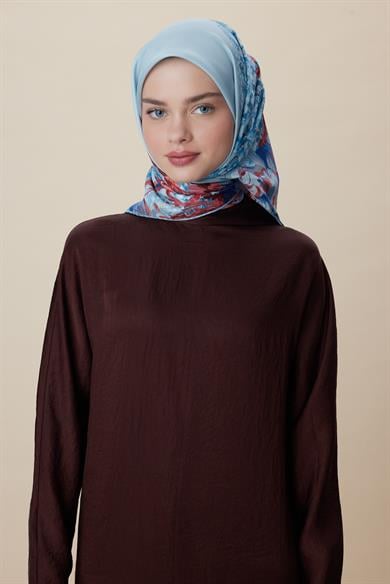 MED-CEZİR TİVİL İPEK EŞARP 90*90 CM - MAVİ