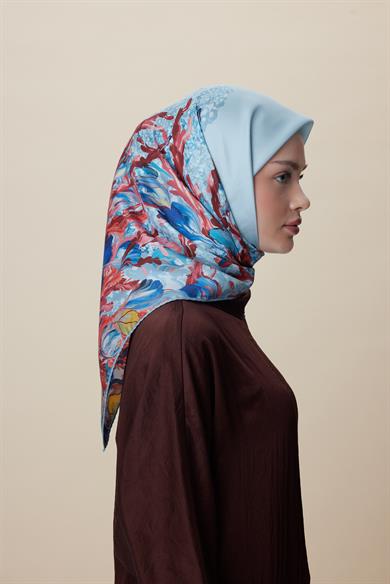 MED-CEZİR TİVİL İPEK EŞARP 90*90 CM - MAVİ