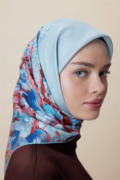 MED-CEZİR TİVİL İPEK EŞARP 90*90 CM - MAVİ