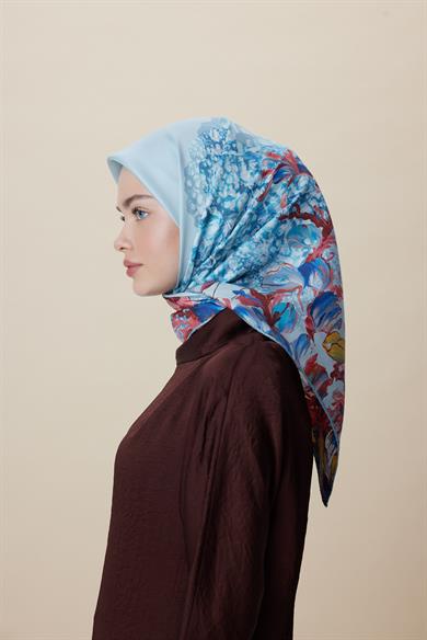 MED-CEZİR TİVİL İPEK EŞARP 90*90 CM - MAVİ