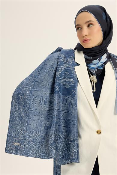 MERZ MULBERRY İPEK ŞAL 70*190 CM - MAVİ