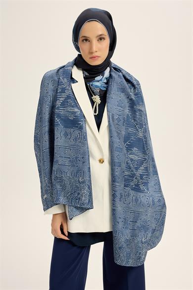 MERZ MULBERRY İPEK ŞAL 70*190 CM - MAVİ