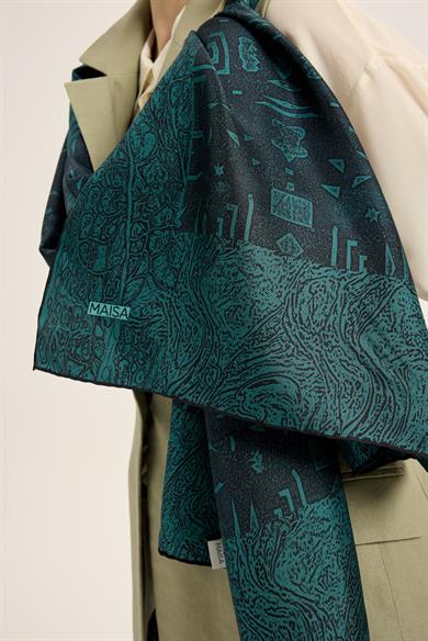 MERZ MULBERRY İPEK ŞAL 70*190 CM - PETROL MAVİ