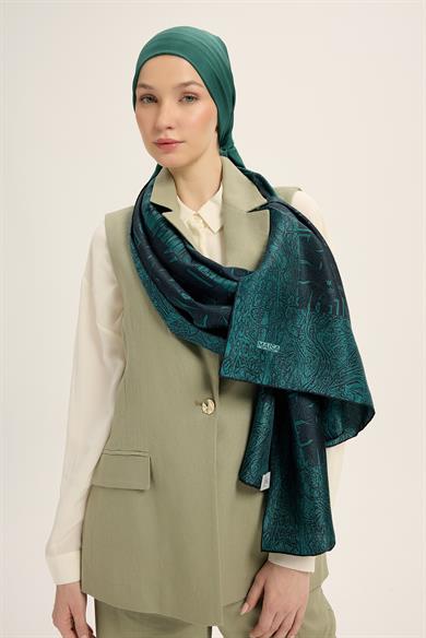 MERZ MULBERRY İPEK ŞAL 70*190 CM - PETROL MAVİ