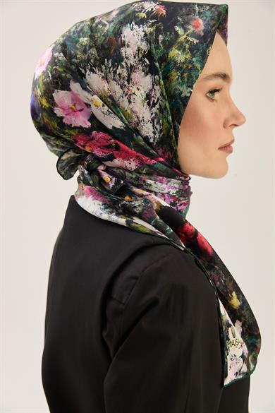 MEVA SURA İPEK EŞARP 90*90 CM - KOYU YEŞİL