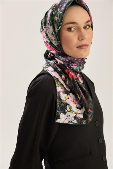 MEVA SURA İPEK EŞARP 90*90 CM - KOYU YEŞİL