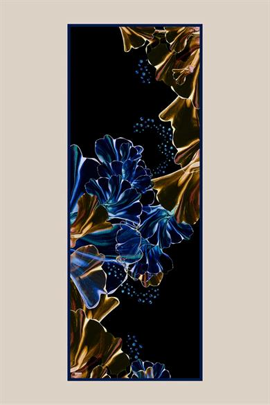 MEVCE PAMUK İPEK ŞAL 70*190 CM - GOLD LACİVERT