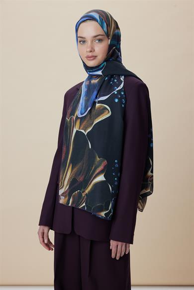 MEVCE PAMUK İPEK ŞAL 70*190 CM - GOLD LACİVERT