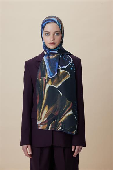 MEVCE PAMUK İPEK ŞAL 70*190 CM - GOLD LACİVERT