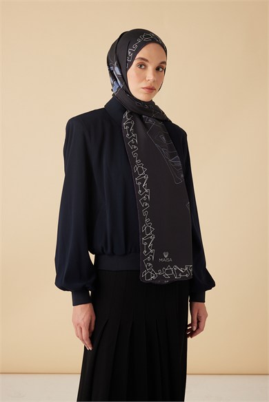 MİNA PAMUK İPEK ŞAL 70*190 CM - LACİVERT