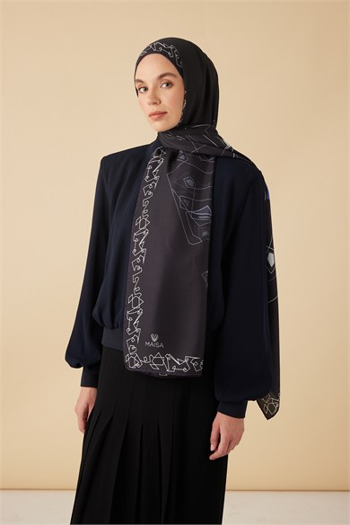 MİNA PAMUK İPEK ŞAL 70*190 CM - LACİVERT