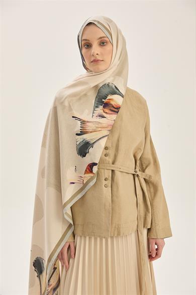 MİRA PAMUK İPEK ŞAL 70*190 CM - KAHVERENGİ