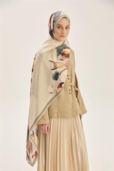 MİRA PAMUK İPEK ŞAL 70*190 CM - KAHVERENGİ