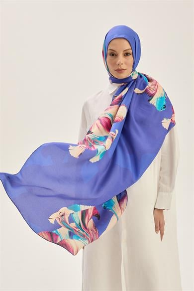 MİRA PAMUK İPEK ŞAL 70*190 CM - SAKS