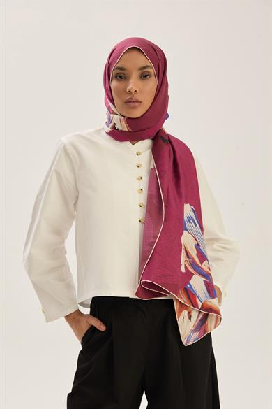MİRA PAMUK İPEK ŞAL 70*190 CM - VİŞNE