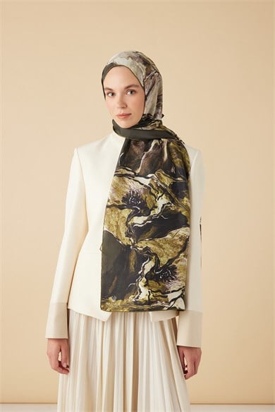 MİRAS PAMUK İPEK ŞAL 70*190 CM - HAKİ