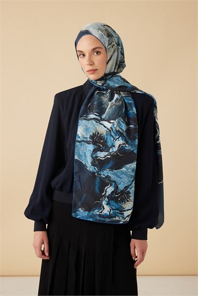 MİRAS PAMUK İPEK ŞAL 70*190 CM - MAVİ