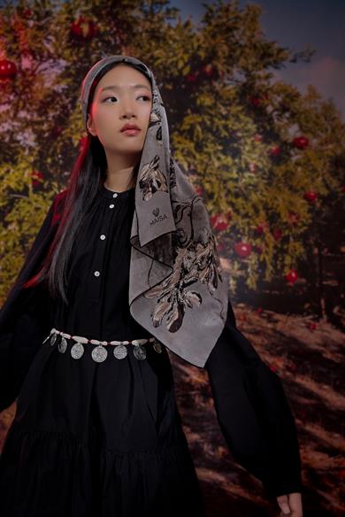 NARİN KREP İPEK ŞAL 70*190 CM - GRİ