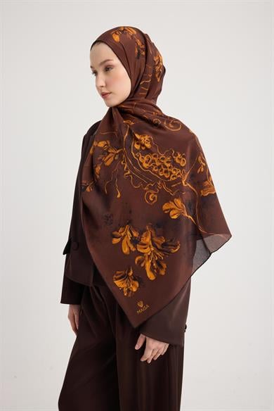 NARİN KREP İPEK ŞAL 70*190 CM - KAHVERENGİ