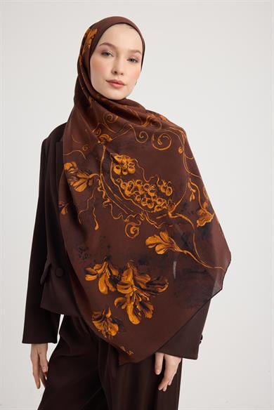 NARİN KREP İPEK ŞAL 70*190 CM - KAHVERENGİ