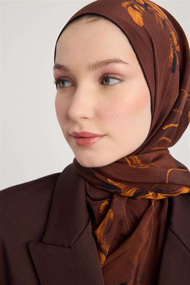 NARİN KREP İPEK ŞAL 70*190 CM - KAHVERENGİ