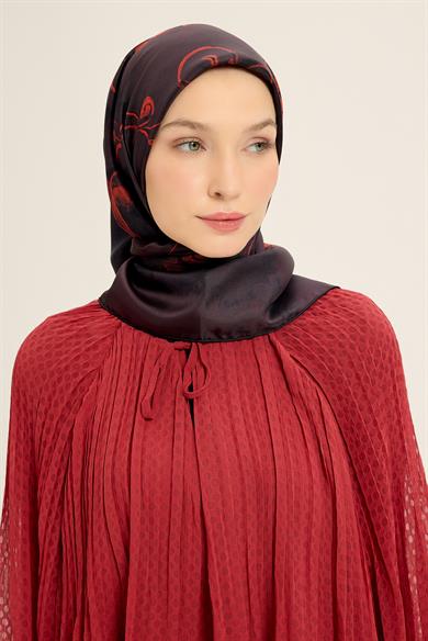 NARİN TİVİL İPEK EŞARP 90*90 CM - BORDO