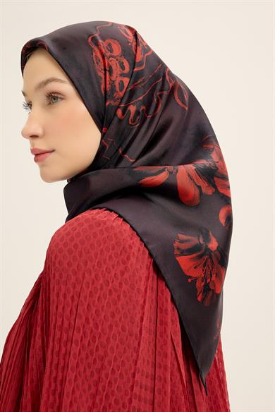 NARİN TİVİL İPEK EŞARP 90*90 CM - BORDO