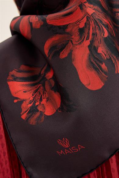 NARİN TİVİL İPEK EŞARP 90*90 CM - BORDO