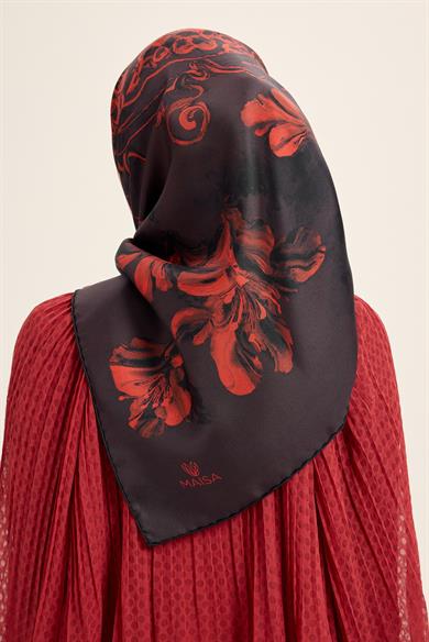 NARİN TİVİL İPEK EŞARP 90*90 CM - BORDO