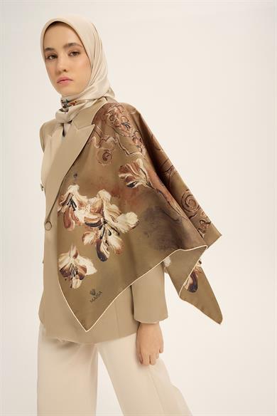 NARİN TİVİL İPEK EŞARP 90*90 CM - CAMEL