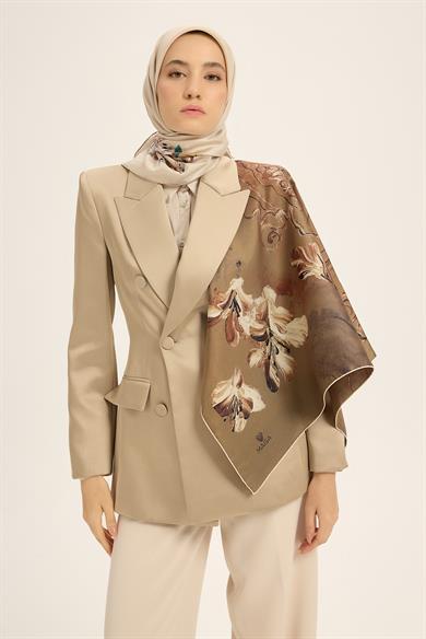 NARİN TİVİL İPEK EŞARP 90*90 CM - CAMEL